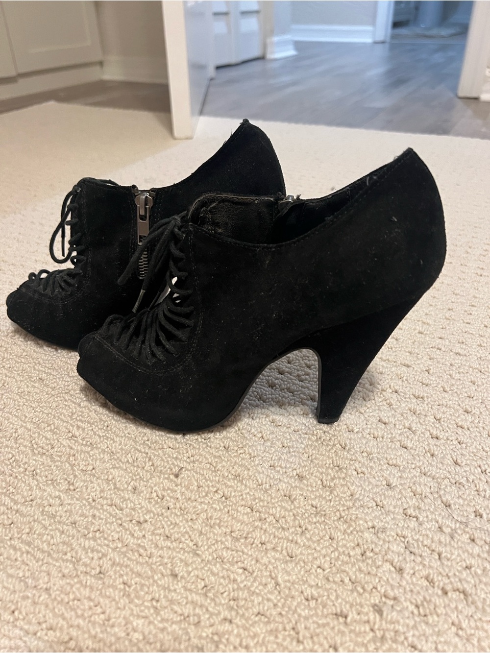 Steve Madden Black Suede Lace-Up Peep-Toe Heels